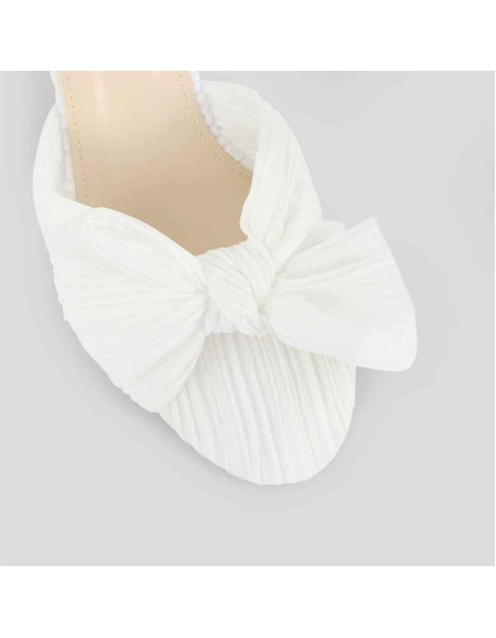 Pleated Bow Cylindrical Chunky Heel Sandals