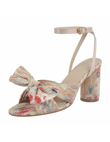 Pleated Bow Cylindrical Chunky Heel Sandals
