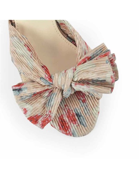 Pleated Bow Cylindrical Chunky Heel Sandals