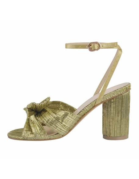 Pleated Bow Cylindrical Chunky Heel Sandals