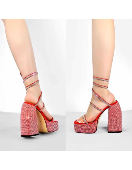 Rhinestone Chunky High Heels Slip On Sandals