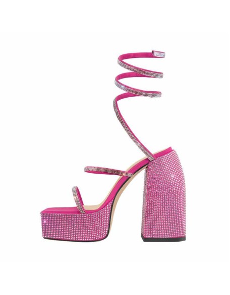 Rhinestone Chunky High Heels Slip On Sandals