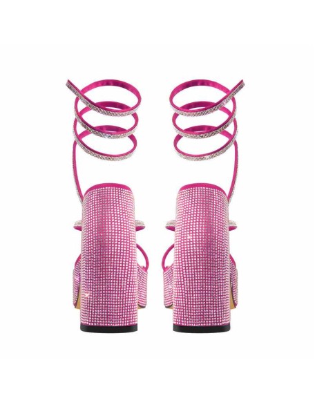 Rhinestone Chunky High Heels Slip On Sandals