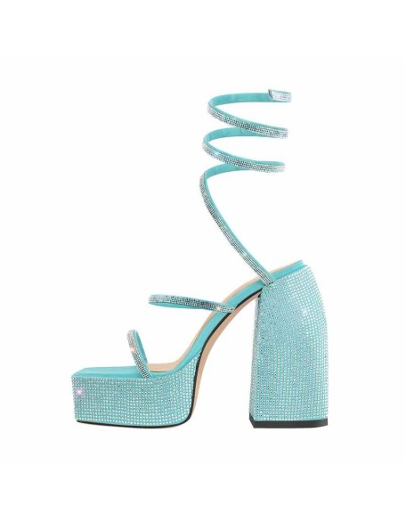 Rhinestone Chunky High Heels Slip On Sandals