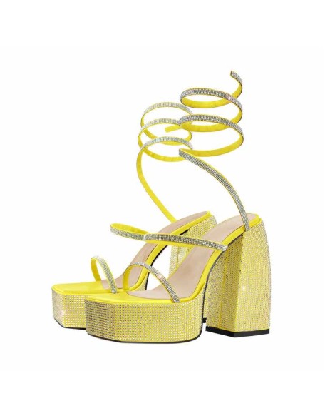 Rhinestone Chunky High Heels Slip On Sandals