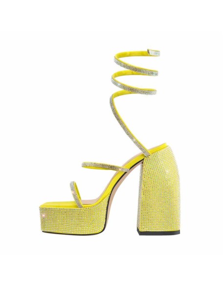 Rhinestone Chunky High Heels Slip On Sandals