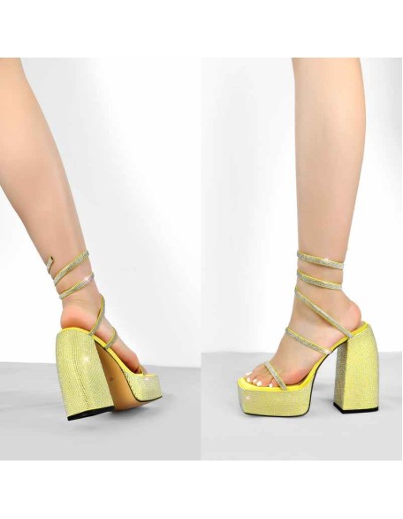 Rhinestone Chunky High Heels Slip On Sandals