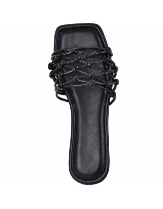 Square Toe Woven Strap Flat Sandals