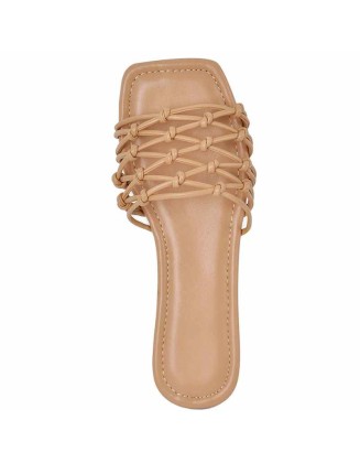 Square Toe Woven Strap Flat Sandals