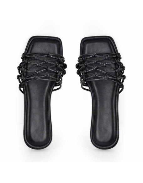 Square Toe Woven Strap Flat Sandals