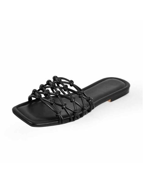 Square Toe Woven Strap Flat Sandals