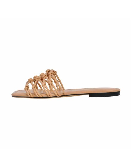Square Toe Woven Strap Flat Sandals