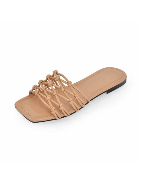 Square Toe Woven Strap Flat Sandals