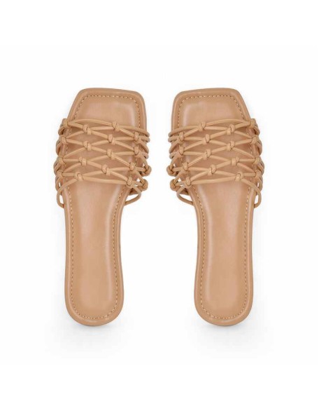 Square Toe Woven Strap Flat Sandals
