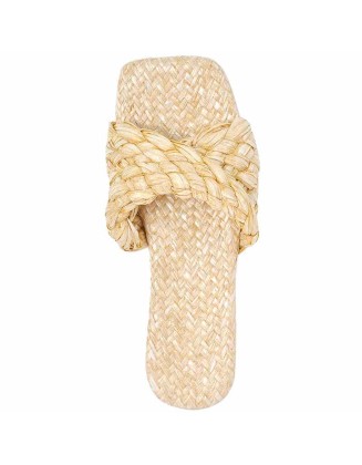 Straw Slide Slip on Flat Sandals