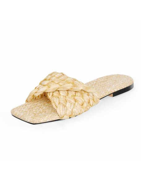 Straw Slide Slip on Flat Sandals