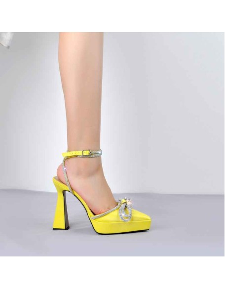 Pointed Toe Platform Rhinestone Bow Block Heel Sandals