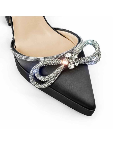Pointed Toe Platform Rhinestone Bow Block Heel Sandals