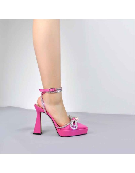 Pointed Toe Platform Rhinestone Bow Block Heel Sandals