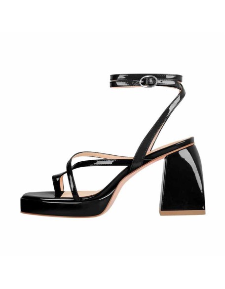 Chunky Mid Heel Criss Cross Platform Sandals