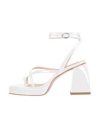 Chunky Mid Heel Criss Cross Platform Sandals