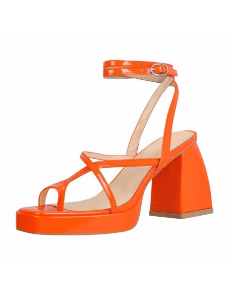 Chunky Mid Heel Criss Cross Platform Sandals