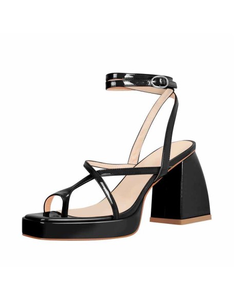 Chunky Mid Heel Criss Cross Platform Sandals