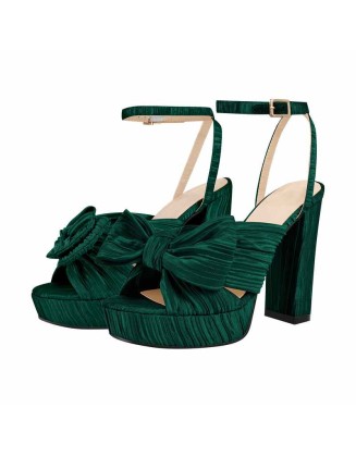 Platform Ankle Strap Pleated Bow Sandals