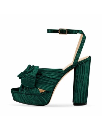 Platform Ankle Strap Pleated Bow Sandals