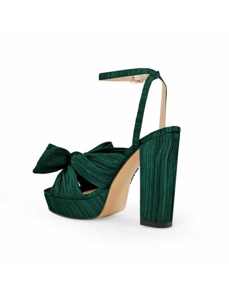 Platform Ankle Strap Pleated Bow Sandals