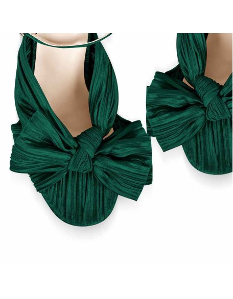 Platform Ankle Strap Pleated Bow Sandals