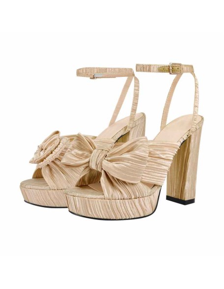 Platform Ankle Strap Pleated Bow Sandals