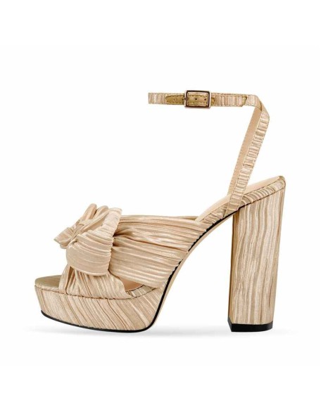 Platform Ankle Strap Pleated Bow Sandals