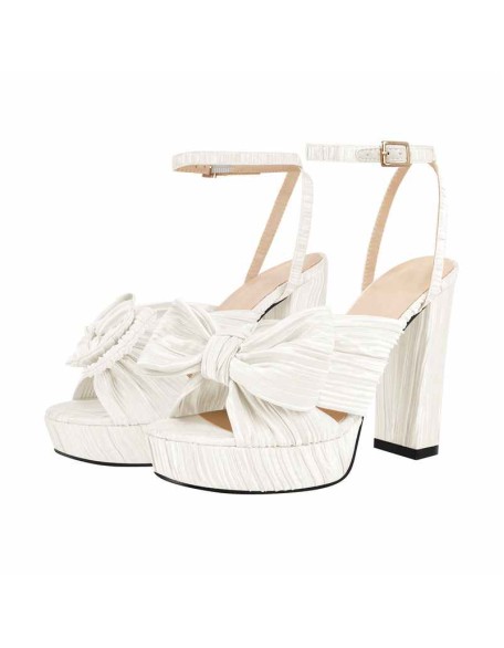 Platform Ankle Strap Pleated Bow Sandals