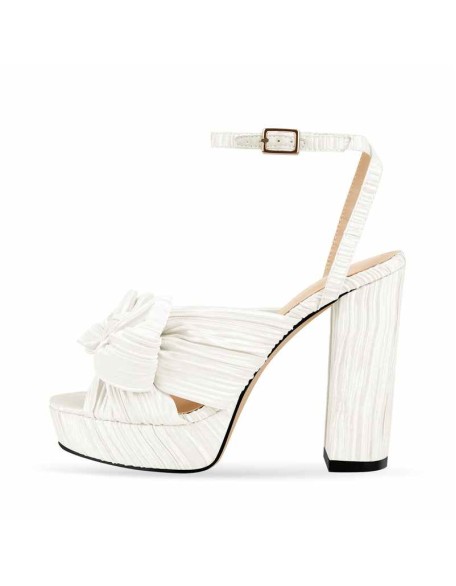 Platform Ankle Strap Pleated Bow Sandals