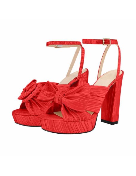 Platform Ankle Strap Pleated Bow Sandals