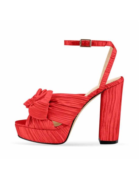 Platform Ankle Strap Pleated Bow Sandals
