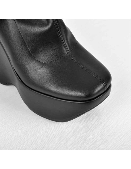 Black Platform Zip Up Mid-Calf Boots
