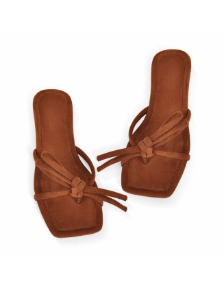 Brown Suede Flip Flops Thong Flats