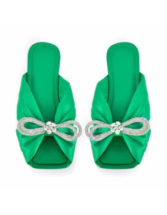 Flat Rhinestone Bow Sandals Slippers