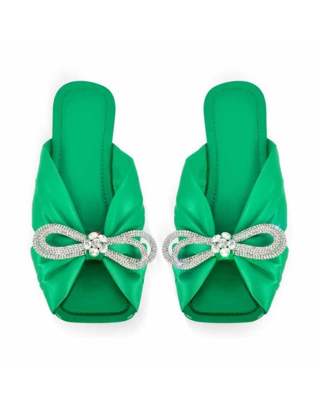 Flat Rhinestone Bow Sandals Slippers