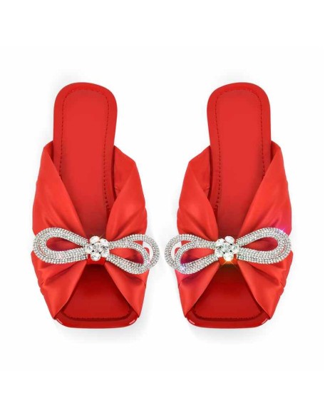 Flat Rhinestone Bow Sandals Slippers