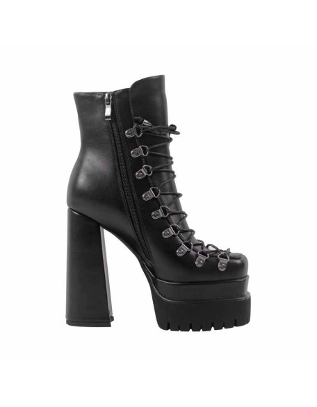 Black Double Platform Side Zipper Lace-up Ankle Boots