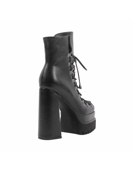 Black Double Platform Side Zipper Lace-up Ankle Boots