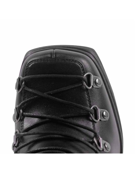 Black Double Platform Side Zipper Lace-up Ankle Boots
