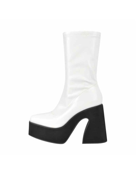 White Chunky Heel Side Zipper Boots