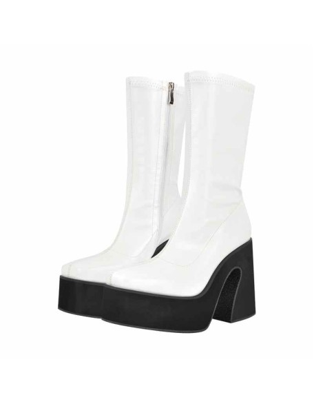 White Chunky Heel Side Zipper Boots