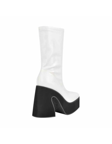 White Chunky Heel Side Zipper Boots