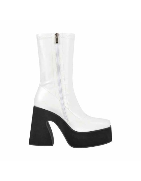 White Chunky Heel Side Zipper Boots