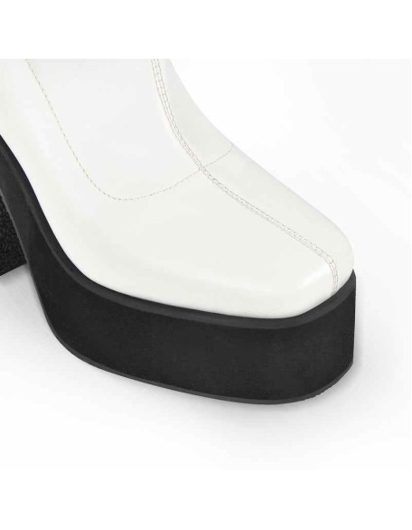 White Chunky Heel Side Zipper Boots